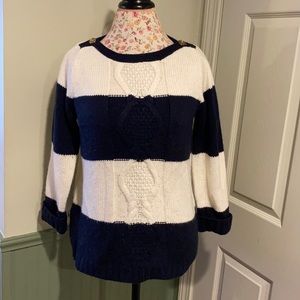 The limited white navy blue boatneck sweater